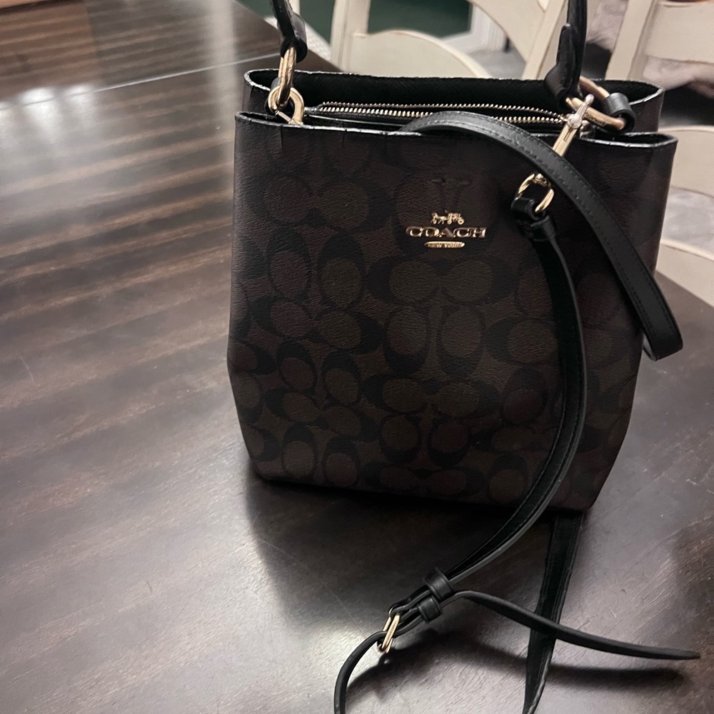 Coach Black and Brown Crossbody Small Bucket Bag